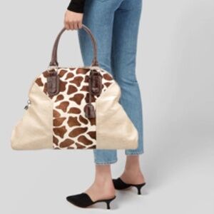 Mito Milan Ostrich Trim Embossed Leather Shoulder Bag